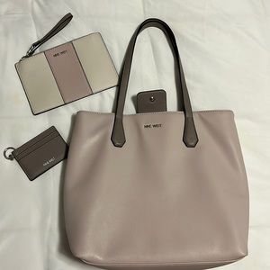 Three-piece Nine West shoulder bag with a clutch and mini wallet.